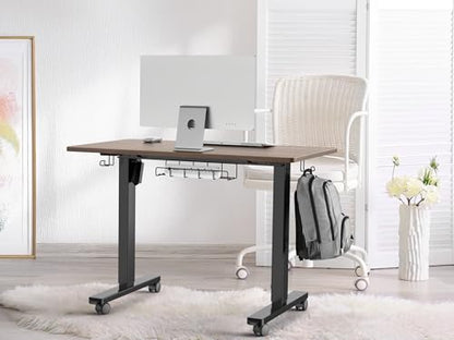 SHW 40-Inch Mobile Electric Height Adjustable Sit to Stand Desk with Drawer, Hanging Hooks and Cable Management, Walnut - color: Walnut