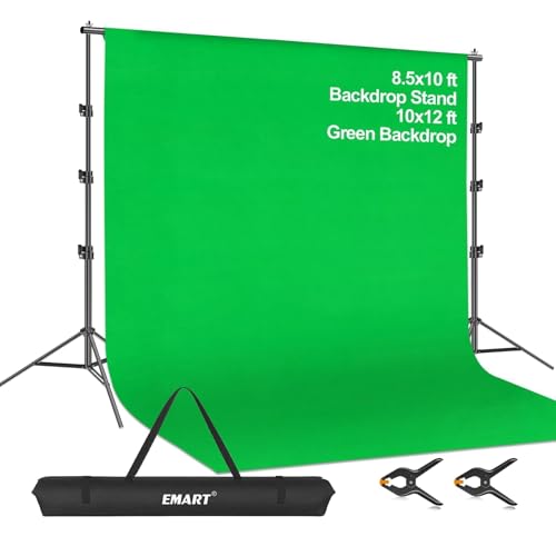 EMART 8.5 x 10ft Green Screen Backdrop Kit with Tripod Stand, Photography Background Support System with 10 x12ft 100% Cotton Muslin Chromakey Backdrop for Photo Studio, Video Shooting, Live Streaming - size: 8.5*10ft Stand/10*12ft Backdrop