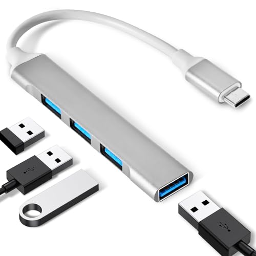 QAJOPFN 4 Ports USB C to USB Hub, Aluminum Type C to USB A 3.0 Adapter, Plug and Play USB Extender for MacBook Pro/Air, Laptop, Keyboard and Mouse