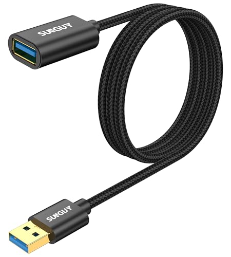 SUNGUY 5Gbps USB Extension Cable, 5FT High Speed USB 3.0 Extension Cable Type A Male to Female Extender Cord, Braided Fast Data Transfer for Keyboard,Mouse,Flash Drive,Webcam,VR Headset etc. - Black - color: Black, size: 5FT