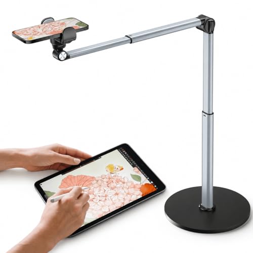Heavy Duty Aluminum Overhead Phone Stand for Recording, Adjustable iPhone Tripod for Overhead Shots, Sturdy Stand for Cooking, Crafting, Filming, Painting – Perfect for Creators（Clip） - style: Clip