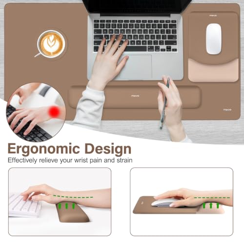 MOSISO Keyboard Mouse Pad Set, Large Gaming Mouse Pad&Rectangular Keyboard Wrist Rest&Mousepad with Wrist Rest&Coaster, Ergonomic Non-Slip&Easy Typing Pad with Curved Silicone Lining, Mocha - color: Mocha
