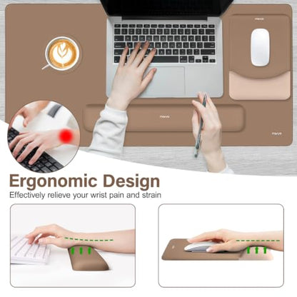 MOSISO Keyboard Mouse Pad Set, Large Gaming Mouse Pad&Rectangular Keyboard Wrist Rest&Mousepad with Wrist Rest&Coaster, Ergonomic Non-Slip&Easy Typing Pad with Curved Silicone Lining, Mocha - color: Mocha