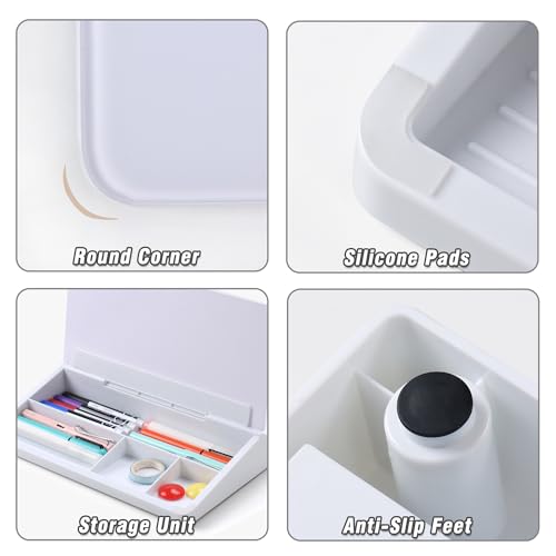 SELEAD Desktop Glass Whiteboard with Storage, Small Dry Erase White Board Computer Pad Keyboard Stand for Home, School, Office Desk Accessories - White - color: White