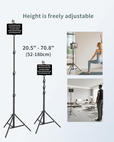 Large Screen Teleprompter Holder for Tablet & Phone with 70.8" Extendable Tripod, Dual Device Design, Compatible with iPad/iPhone/Samsung and More. Perfect for Live Streaming/Video Recording - size: holder with 70.8-inch tripod