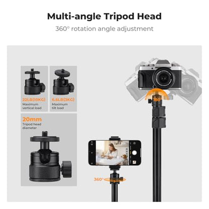 K&F CONCEPT 2-Pack Camera Desk Mount with 360° Ball Head & Phone Clip - Adjustable Light Stand 16"-37",Tabletop C-Clamp for DSLR, Ring Light, Webcam, Live Streaming, Online Teaching