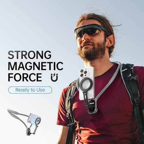 TELESIN Magnetic Phone Neck Mount, Neck Phone Holder POV/Vlog Selfie Mount | Hand Free Phone Neck Holder Chest Stand Strap Video Recording for iPhone Series Android Phones (Gray (Max Size))