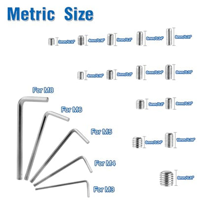 830pcs Set Screw Assortment Kit, Standard SAE + Metric Allen Head Socket Hex Grub Set Screws, Stainless Steel Set Screws for Bathroom Fixtures, Door Handles (M3-M8, 1/8"-40 to 5/16"-18) - size: 830PCS-Silver