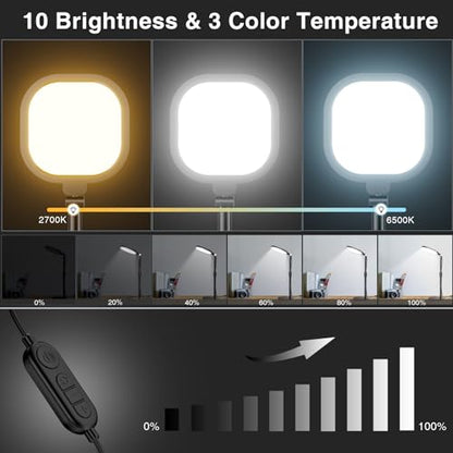 2 Packs Video Conference Lights for Zoom Meeting, LitONES Podcast Lighting Kit for Working from Home Office, Desktop Video Light with Stand and Phone Holder CRI 97.8 - color: Black-2packs