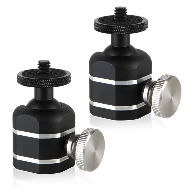 Universal Mini Ball Head Tripod Camera Screw Mount, Connect Holders and Devices, 1/4"-20 Thread, 360 Rotatable, 90 Tiltable, Loads to 10lbs, Silver, 1pcs