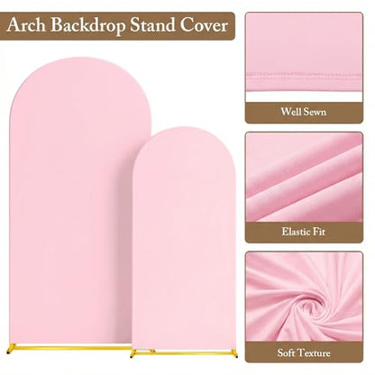Toolterritary Metal Arch Backdrop Stand and Cover Set, 8FT, 7.2FT Party Backdrop, Easy to Assemble, Backdrop Stand for Parties, Birthday, Baby Shower - color: Pink, size: 8ft,7.2ft