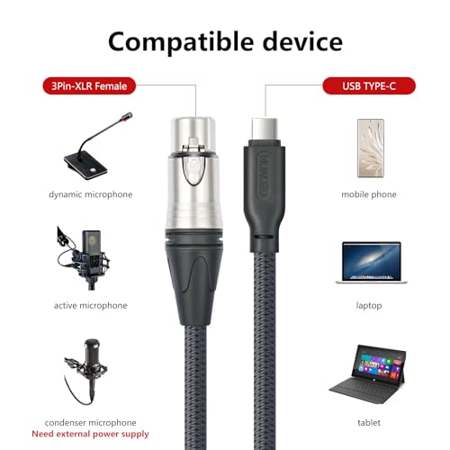 3.3FT Female XLR to USB C Micphone Cable,USB C to XLR for Dynamic Microphone iPhone 15,ipad,Notebook,Tablet - color: enhanced version, size: 3.3FT