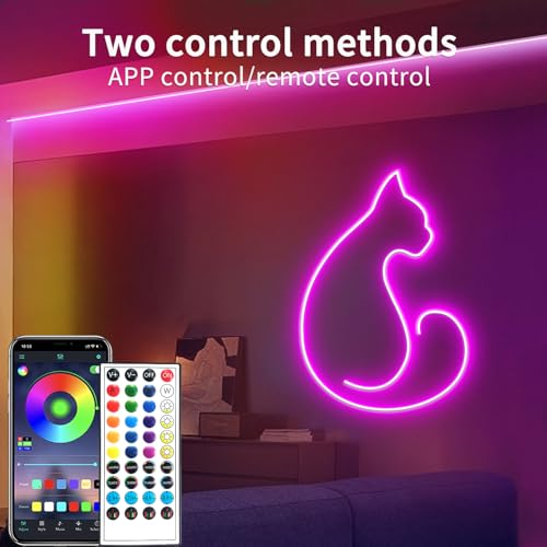 100FT RGB LED Neon Rope Lights,LED Neon Lights with Remote/APP Control,24V IP65 Waterproof Flexible Neon LED Strip Lights for Bedroom Room DIY Decoration（2 Rolls of 50ft with Snap &Screws） - size: 100FT