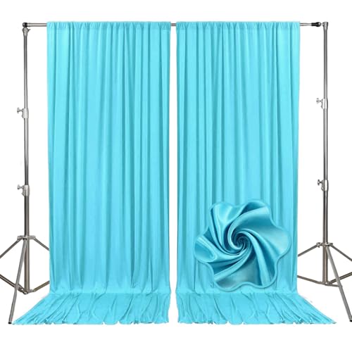 10ft x 7ft Sky Blue Backdrop Curtains for Parties, Fabric Satin Background Curtain with Rod Pockets for Weddings, Birthday, Baby Shower, Photography, Graduation Party Backdrop Drapes, 2 Panels - color: Sky Blue