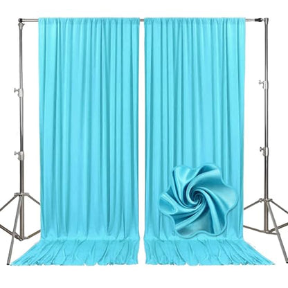 10ft x 7ft Sky Blue Backdrop Curtains for Parties, Fabric Satin Background Curtain with Rod Pockets for Weddings, Birthday, Baby Shower, Photography, Graduation Party Backdrop Drapes, 2 Panels - color: Sky Blue
