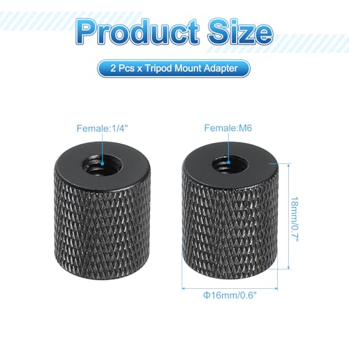 PATIKIL Tripod Screw Adapter 1/4" Female to M6 Male, 2 Pcs Tripod Nut Connectors Camera Mount Screw Camera Double Head Converter for Microphone Holder Magic Arms Accessories, 18 mm - size: 1/4" Female to M6 Male,18 mm