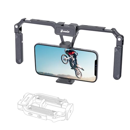 Zeadio Aluminum Smartphone Stabilizer Grip, Foldable Cellphone Video Rig, Filmmaking Vlogging Case, Phone Stabilizer Tripod Mount for All iPhone and Android Smartphones