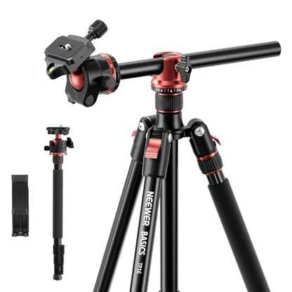 NEEWER Basics 70.9" Camera Tripod Monopod with Center Column & Ball Head, Quick Release Overhead DSLR Cell Phone Holder Stand Compatible with iPhone Travel Video Recording, 17.6 lbs Max Load, TP16 - style: TP16 w/Ball Head