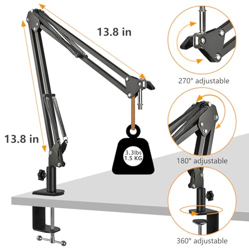 Razer Seiren Mini Boom Arm Mic Stand with Pop Filter, Shock Mount, Upgraded Heavy Duty Clamp, Adjustable Suspension Scissor Boom Arm Stand for Razer Seiren Mini USB Streaming Microphone Frgyee