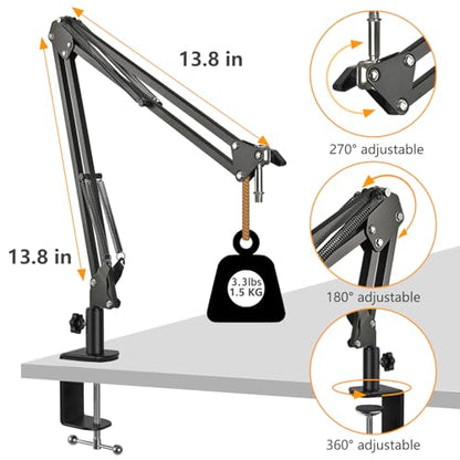 Razer Seiren Mini Boom Arm Mic Stand with Pop Filter, Shock Mount, Upgraded Heavy Duty Clamp, Adjustable Suspension Scissor Boom Arm Stand for Razer Seiren Mini USB Streaming Microphone Frgyee