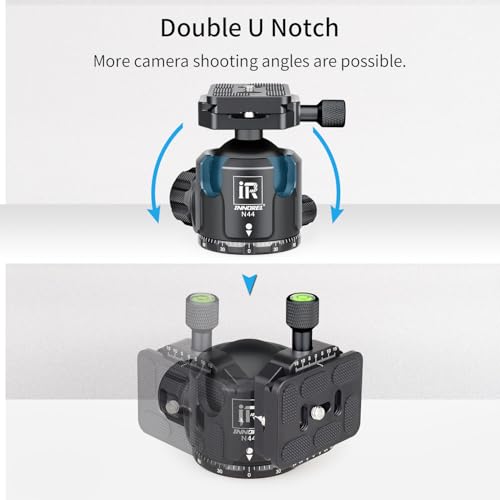 Low Profile Tripod Ball Head-INNOREL N44, Black, Panoramic CNC Metal Camera Tripod Ball Head with Two 1/4" Screw Arca Swiss Quick Release Plates for Tripod,Monopod,DSLR,Camcorder,Max Load 55lbs/25kg - size: N44-Black
