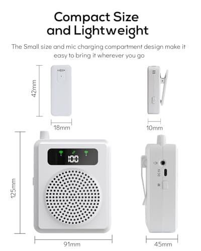 Wireless Voice Amplifier with Lavalier Microphones, Portable Voice Amplifier, Microphone with Speaker, Mini Megaphone with Clip on/Lapel Mic Teacher Microphone for Classroom Speech (White) - color: White