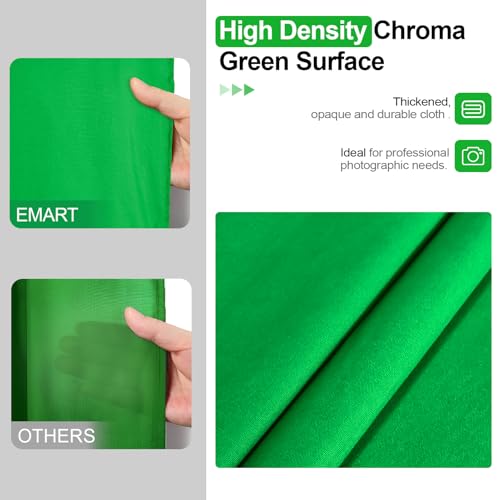 EMART 7x10ft Green Screen Backdrop Kit with Movable Stand, Large 9.5x9.5ft Photography Greenscreen Background Adjustable Frame with Wheels for Photo Shoot, Live Streaming, Video Recording