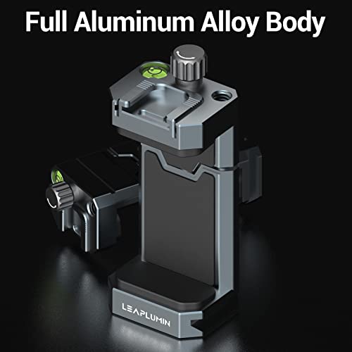 Aluminum Phone Mount for Tripod, Adjustable Phone Tripod Mount with Cold Shoe & Arca Swiss Quick Release Plate,Universal Adjustable Clamp Suitable for iPhone 14 pro/13 Pro/12/11/Samsung - color: Gray