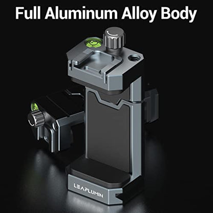 Aluminum Phone Mount for Tripod, Adjustable Phone Tripod Mount with Cold Shoe & Arca Swiss Quick Release Plate,Universal Adjustable Clamp Suitable for iPhone 14 pro/13 Pro/12/11/Samsung - color: Gray