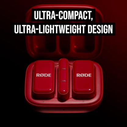 RØDE Wireless Micro - Compact Wireless Microphone, Two Mics with Charge Case for Smartphone Content Creation - USB-C, Red | Includes 2 Clip-on Transmitters Plus USB-C Receiver, Charging Case for Up to 21 Hrs Total, Omnidirectional Mics, 100m Range - color