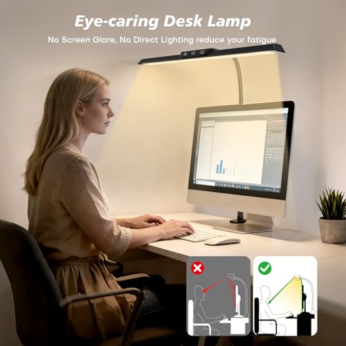 LED Desk Lamp for Office Home, Stepless Dimming Architect Desk Light with DC Adapter, Eye-Caring Desk Lamp with Clamp, 25 Lighting Modes Adjustable 12.8in Flexible Gooseneck for Workbench(Black) - color: Black