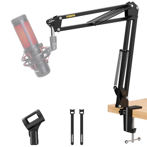 MAONO Boom Arm Microphone Stand: Adjustable Metal Suspension Mic Boom Arm for Podcast Gaming Streaming Recording,with Desk Clamp and 3/8" to 5/8" Screw Adapter-Max Load 1KG BA20 Black - color: Black