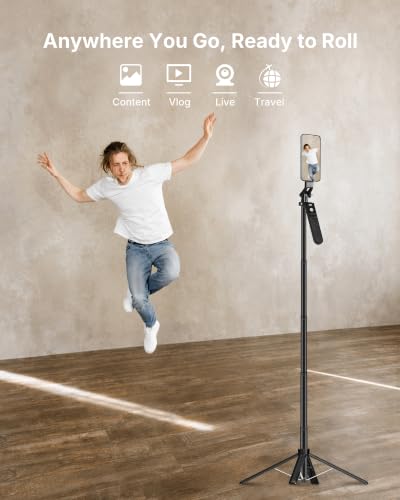 3-in-1 Vlogging Kit for iPhone, 71" Tripod with Lights and Mic | Magnetic & Clamp Phone Holder, Plug In & Record, No Setup, Noise Reduction Mic, Rechargeable Remote, Carrying Bag Included