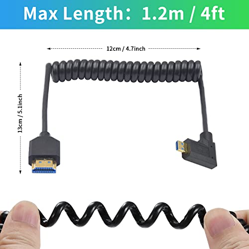 Duttek 8K Micro HDMI to HDMI Coiled Cable 8K@60Hz, 48Gbps, Right Angle HDMI to Micro HDMI 2.1 Cable for Camera, GoPro Hero, Raspberry Pi 5 4 1FT-3FT - style: Right Angle Micro HDMI Male to HDMI Male