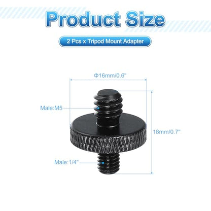 PATIKIL Tripod Screw Adapter 1/4" Male to M5 Male, 2 Pcs Tripod Nut Connectors Camera Mount Screw Camera Double Head Converter for Microphone Holder Magic Arms Accessories, 18 mm - size: 1/4" Male to M5 Male,18 mm