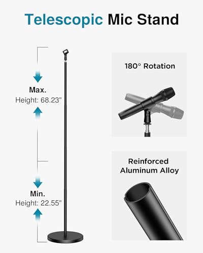 InnoGear Telescopic Mic Stand, Height Adjustable from 22" to 68" Microphone Stand Floor Weighted Base Boom Mic Arm Stand for Blue Yeti HyperX QuadCast SoloCast Shure SM58 Samson Q2U Fifine K669B