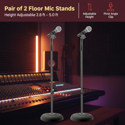 Pyle Universal Microphone Stand - Handheld Mic Compatible, Heavy Compact Base, Lightweight & Compact Design, 2.8 to 5 Ft Height Adjustable Clamp, Pivot Angle Clip, Home/Studio Use (Pair) - style: 2 Pack