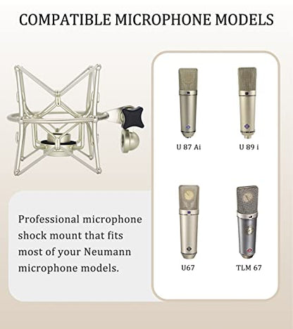 SUUNTOK Microphone Shock Mount Anti-Vibration Mic Holder Spider Recording Mic Shockmount Stand Compatible with Neumann U87 Ai, U89 i and TLM 67 (Champagne) - style: Champagne Compatible with U87 Ai