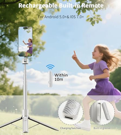 TONEOF 68" Magnetic Selfie Stick Tripod with Aluminum Strong Magnetic Holder for Magsafe, 360° Rotatable Travel Phone Tripod Stand with Metal Ring & Rechargeable Remote for iPhone/Android(Beige Gray) - color: Beige Gray