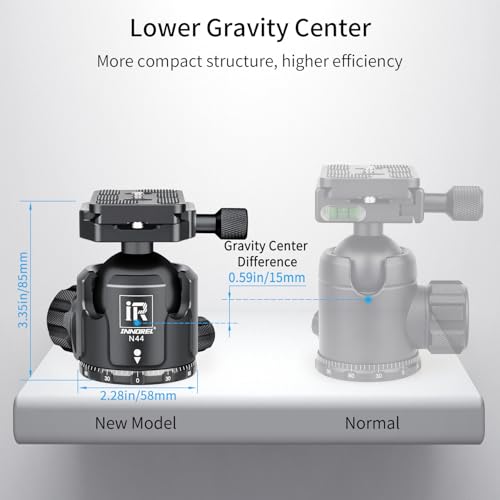 Low Profile Tripod Ball Head-INNOREL N44, Black, Panoramic CNC Metal Camera Tripod Ball Head with Two 1/4" Screw Arca Swiss Quick Release Plates for Tripod,Monopod,DSLR,Camcorder,Max Load 55lbs/25kg - size: N44-Black