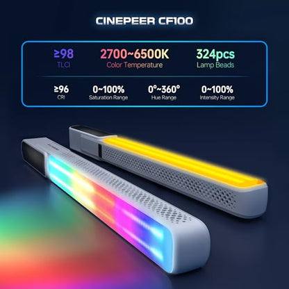 ZHIYUN CINEPEER CF100 100W RGB Light Stick Handheld LED Video Light Wand 2700K-6500K CRI 96+ TLCI 98+ Portable Fill Light with 6 Effect Continuous Output Photography Tube Combo