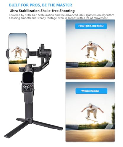 FeiyuTech Scorp Mini 3 Gimbal Stabilizer for Smartphone, 3-Axis Phone Gimbal Built-in AI Tracking Module, with Cooling Fan and Integrated Grip Design, Touch Screen, 2KG Payload for iPhone and Android