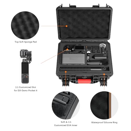 AMAZEAR Waterproof Hard Case Compatible with DJI OSMO Pocket 4, Pocket4 Creator Combo Accessories Dual-Layer Hard Shell Cover Travel Box for Carrying, Protection, Storage, Organization, Black