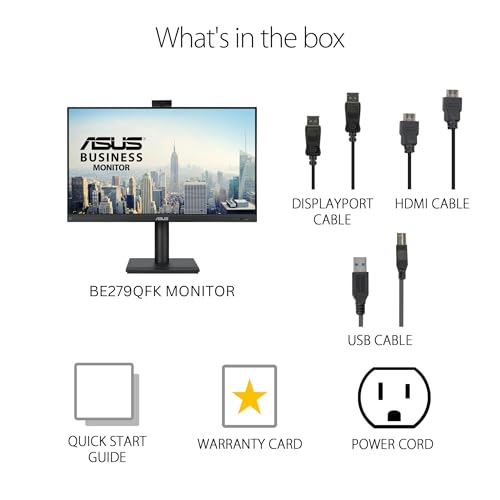 ASUS 27” 1080P Video Conferencing Monitor (BE279QFK) - Full HD, IPS, 100Hz, Frameless, Built-in Webcam, Mic Array, Speaker, Height Adjustable, Ergonomic Design, Eye Care, Wall Mountable, 3 yr warranty - style: 27" IPS 100Hz Webcam Mic Array