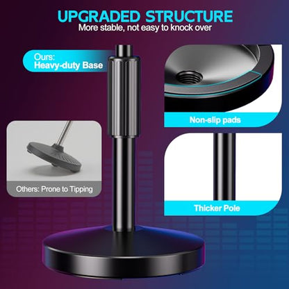 Multi Microphone Holder with Desktop Mic Stand, Square Tray with Cable Slots Holds Up to 7 Mics, Wired and Wireless Mic Holder for Stage Organizer and Display-7 Anti-roll Rings Included