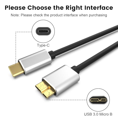USB-C to USB Micro-B Camera Cable Cord Compatible with Nikon D5 D500 D800 D800E D810 D850, for Canon EOS 7D Mark II, 5D Mark IV, 5DS, 5DSR, 5D4, for Toshiba, Seagate Backup Plus External Hard Drive