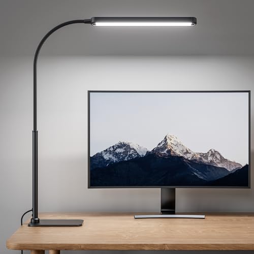 SUPERDANNY Eye-Caring LED Desk Lamp with Base 360° Flexible Gooseneck Work Lamp Touch Control 3 Light Colors Smooth Dimming Task Lighting Reading Light for Home Office College Dorm, Black - color: Black, size: Base Stand