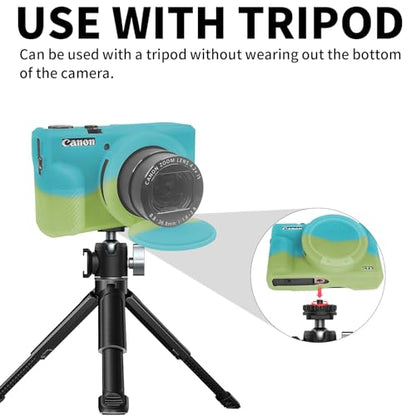 G7X Mark III Case, Soft Silicone Protective Case Cover for Canon Powershot G7X Mark III Digital Camera, Durable Camera Body Skin Protector with Removable Lens Cover, Green Blue - color: Green Blue