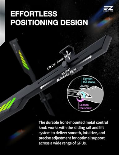 EZDIY-FAB VH90 ARGB GPU Bracket, Adjustable Anti-Sag Graphics Card Holder with Precision Rail & Lift System, Reinforced Design, 5V 3-Pin Motherboard Sync, Black - color: Black