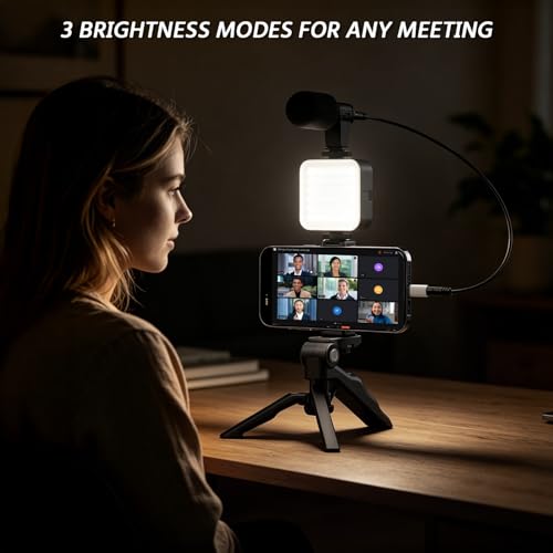 Vlogging Kit for iPhone, Android Vlogging Kit with Tripod, Mini LED Video Light, Cardioid Microphone, Phone Clip, for Video Calling, Vlogging, YouTube, Instagram, TikTok(Includes Lightning Adapter)